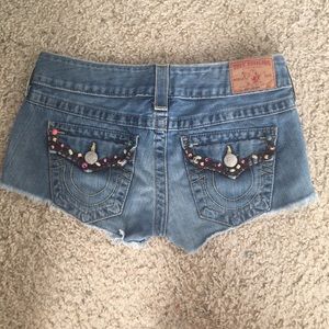 True Religion Beaded & Stitched Denim Shorts